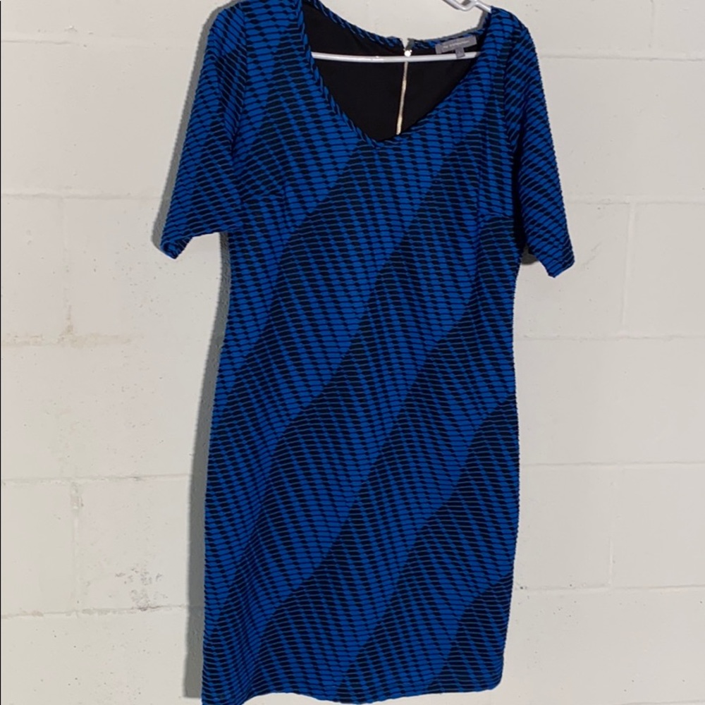 NY Collection dress lined blue pattern Lg like new